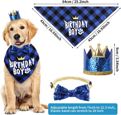 Dog Birthday Party Supplies, Dog Birthday Hat Bandana Scarf with Cute Bow Tie, Flag, Balloons for Small Medium Dogs Pets, Doggie Party Supplies Decorations