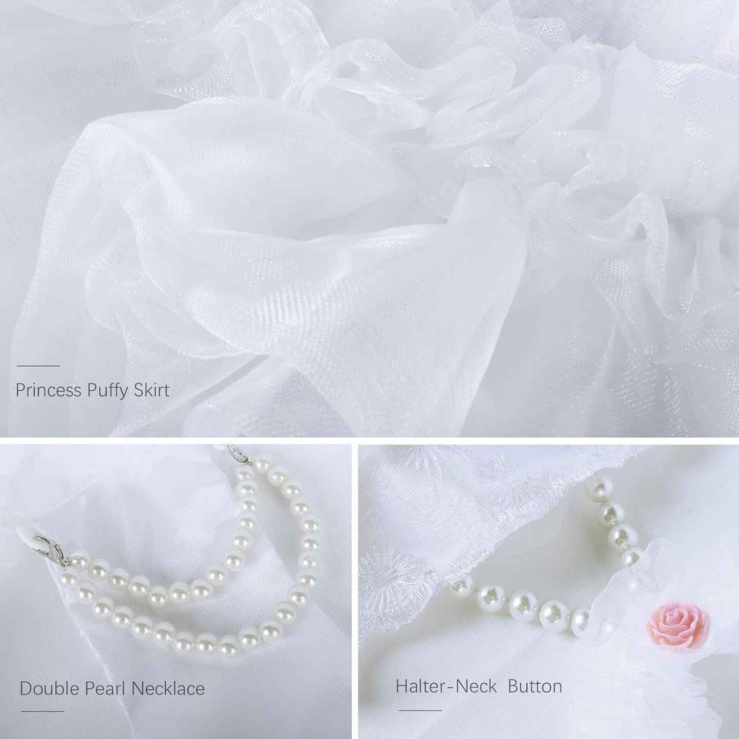 Dog Wedding Dress Bride Outfit with Pearl Necklace and Rose Pet Princess Dress Apparel for Puppy Dog Cat (Small)