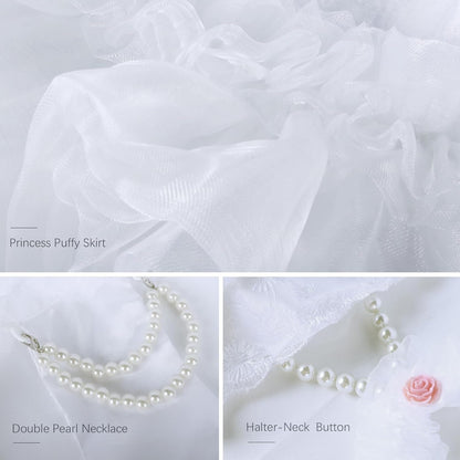 Dog Wedding Dress Bride Outfit with Pearl Necklace and Rose Pet Princess Dress Apparel for Puppy Dog Cat (Small)