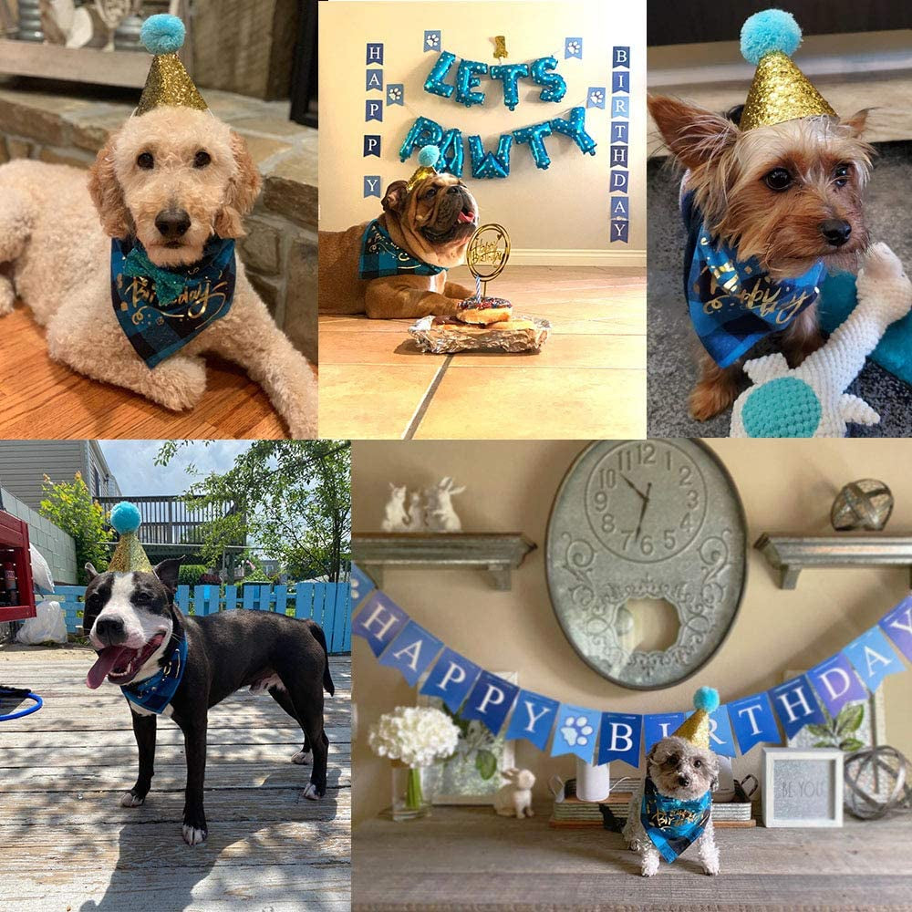 Dog Birthday Boy Bandana, Puppy 1St Birthday Party Supplies, Pet Party Hat Scarf Bowtie Banner Set for Small Medium Dogs (Small&Medium)