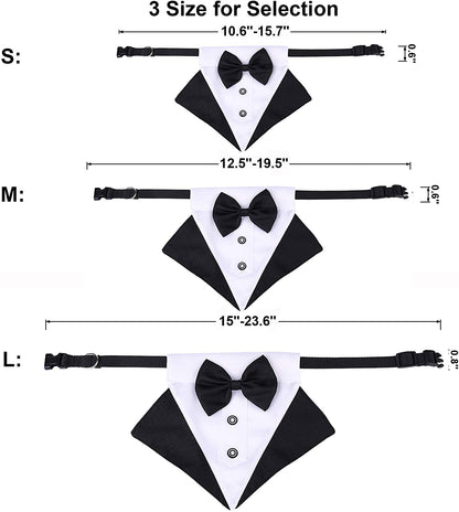 Formal Dog Tuxedo Wedding Pet Bandana Collar with Bow Tie, Adjustable Pet Bowtie Collar Bandana for Large Dog (Large)