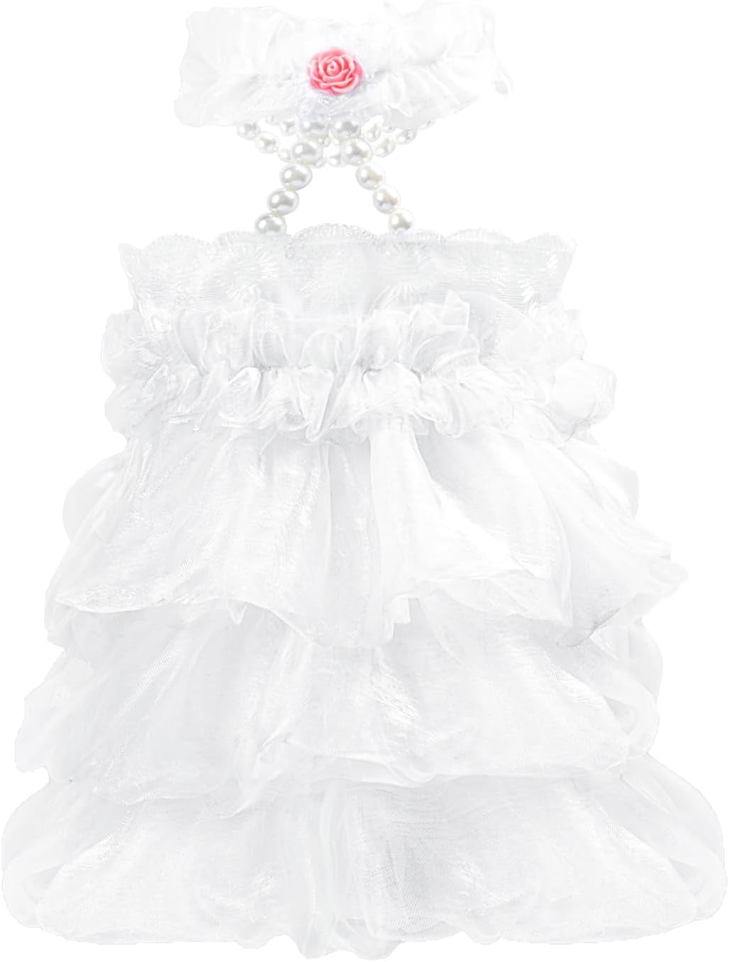 Dog Wedding Dress Bride Outfit with Pearl Necklace and Rose Pet Princess Dress Apparel for Puppy Dog Cat (Small)