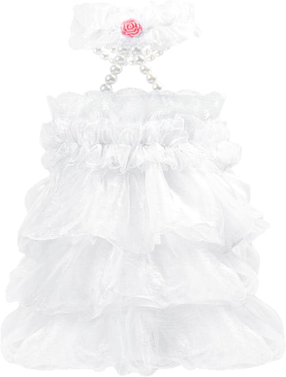 Dog Wedding Dress Bride Outfit with Pearl Necklace and Rose Pet Princess Dress Apparel for Puppy Dog Cat (Small)