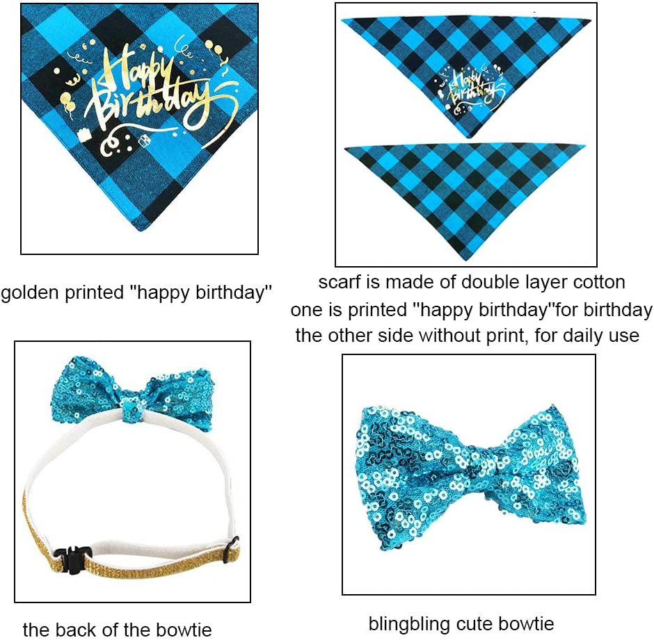 Dog Birthday Boy Bandana, Puppy 1St Birthday Party Supplies, Pet Party Hat Scarf Bowtie Banner Set for Small Medium Dogs (Small&Medium)