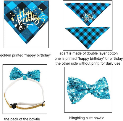 Dog Birthday Boy Bandana, Puppy 1St Birthday Party Supplies, Pet Party Hat Scarf Bowtie Banner Set for Small Medium Dogs (Small&Medium)