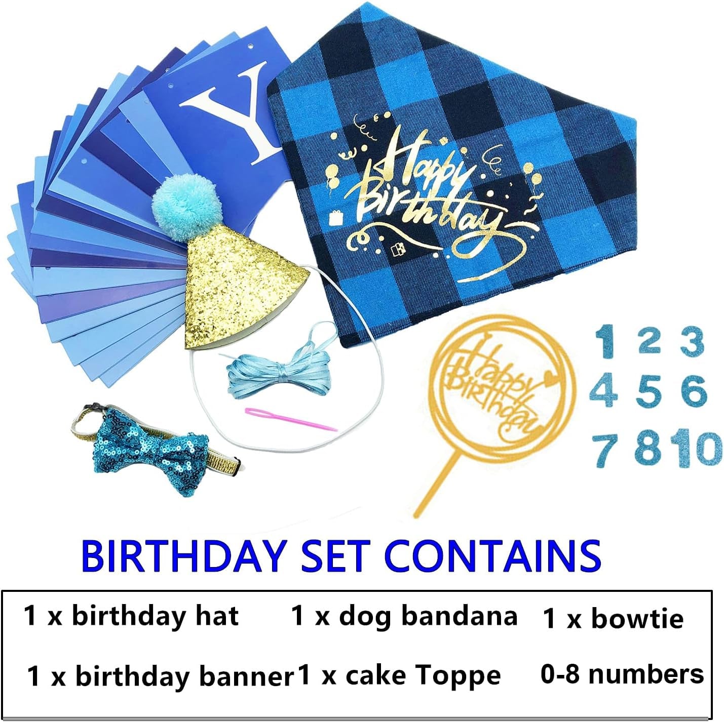 Dog Birthday Boy Bandana, Puppy 1St Birthday Party Supplies, Pet Party Hat Scarf Bowtie Banner Set for Small Medium Dogs (Small&Medium)