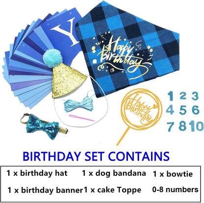 Dog Birthday Boy Bandana, Puppy 1St Birthday Party Supplies, Pet Party Hat Scarf Bowtie Banner Set for Small Medium Dogs (Small&Medium)
