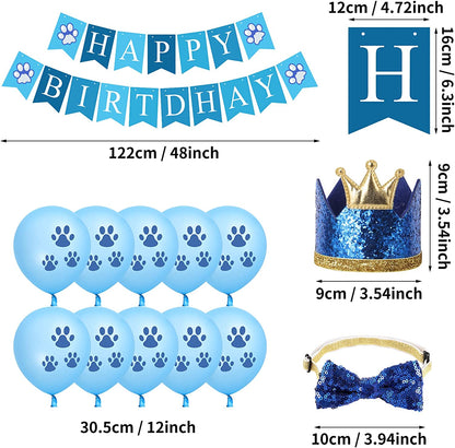 Dog Birthday Party Supplies, Dog Birthday Hat Bandana Scarf with Cute Bow Tie, Flag, Balloons for Small Medium Dogs Pets, Doggie Party Supplies Decorations