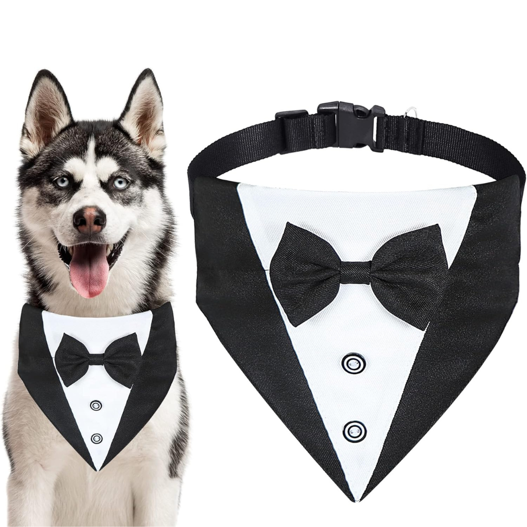 Formal Dog Tuxedo Bandana Collar with Bow Tie – Adjustable Fit for Dogs My Store