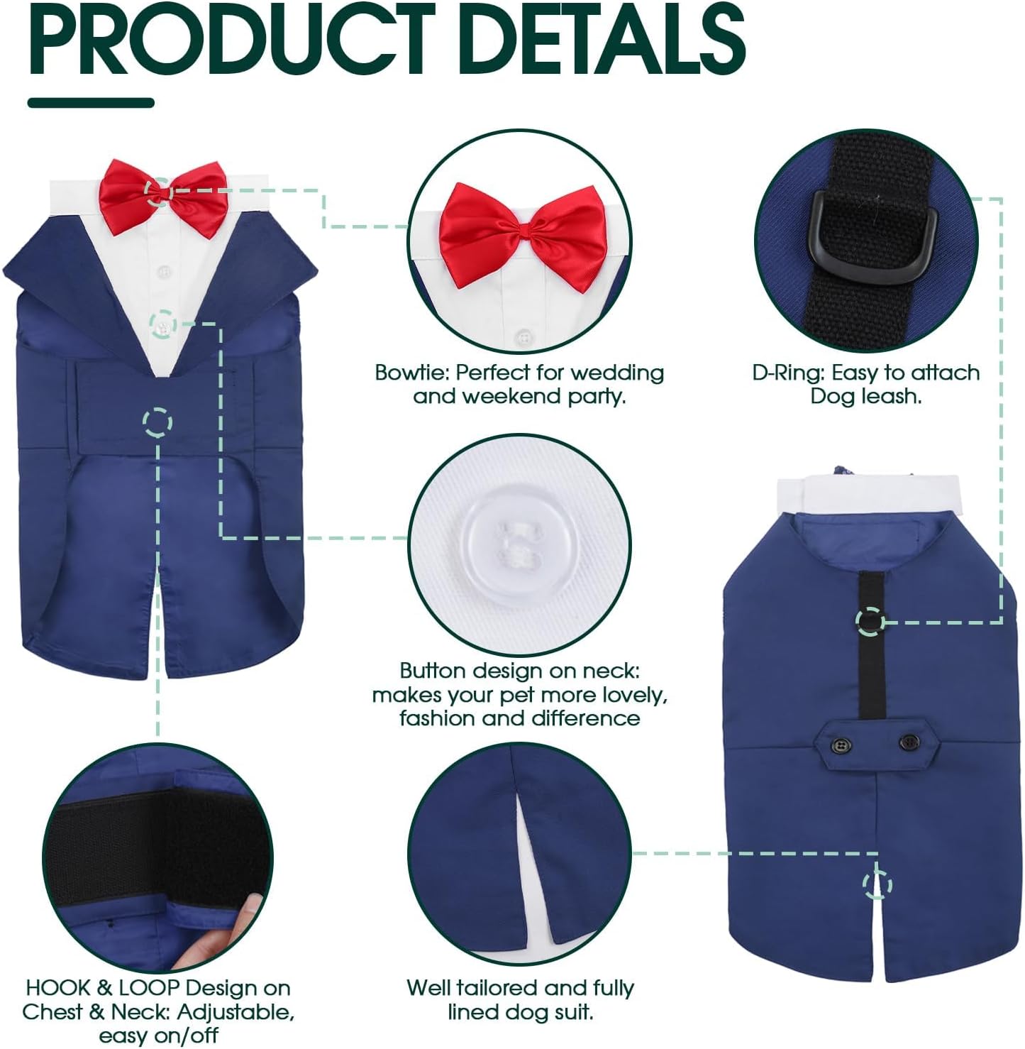 Dog Tuxedo for Large Doggie, Detachable Dog Formal Wedding Suit with Tuxedo Vest & Bow Ties Collar & Bandana Scarf Set, Wedding Attire Shirt for Birthday Party Costume My Store