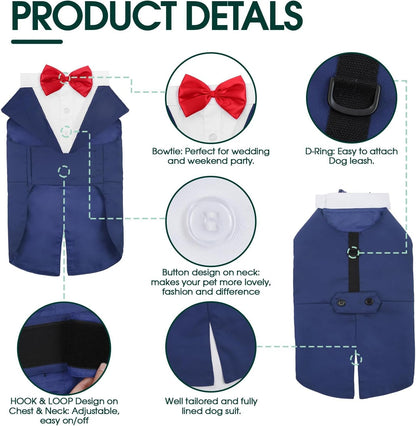 Dog Tuxedo for Large Doggie, Detachable Dog Formal Wedding Suit with Tuxedo Vest & Bow Ties Collar & Bandana Scarf Set, Wedding Attire Shirt for Birthday Party Costume My Store