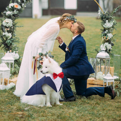 Dog Tuxedo for Small Medium Large Doggie, Detachable Dog Formal Wedding Suit with Tuxedo Vest & Bow Ties Collar & Bandana Scarf Set, Wedding Attire Shirt for Birthday Party Costume