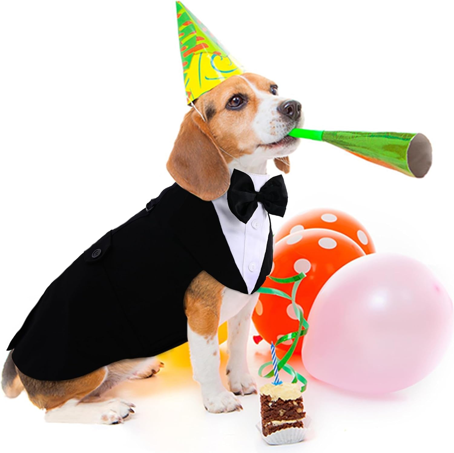 Small Dog Bowtie Tuxedo Suit, Dog Wedding Outfit, Cat Tuxedo, Dog Tuxedo and Bandana Set for Chihuahua, Boston Terrier, Bichon, Corgi, Pomeranian, 2 Pieces/Pack, S, Black