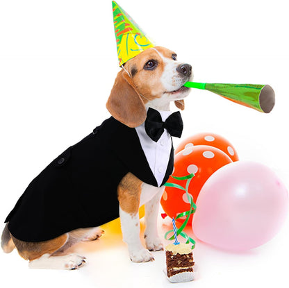 Small Dog Bowtie Tuxedo Suit, Dog Wedding Outfit, Cat Tuxedo, Dog Tuxedo and Bandana Set for Chihuahua, Boston Terrier, Bichon, Corgi, Pomeranian, 2 Pieces/Pack, S, Black