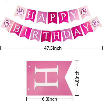 Dog Birthday Party Supplies - Bandana Hat Banner Set with Boy & Girl Cute Bow Tie Scarf - Dog Birthday Decorations (Pink, Girl)