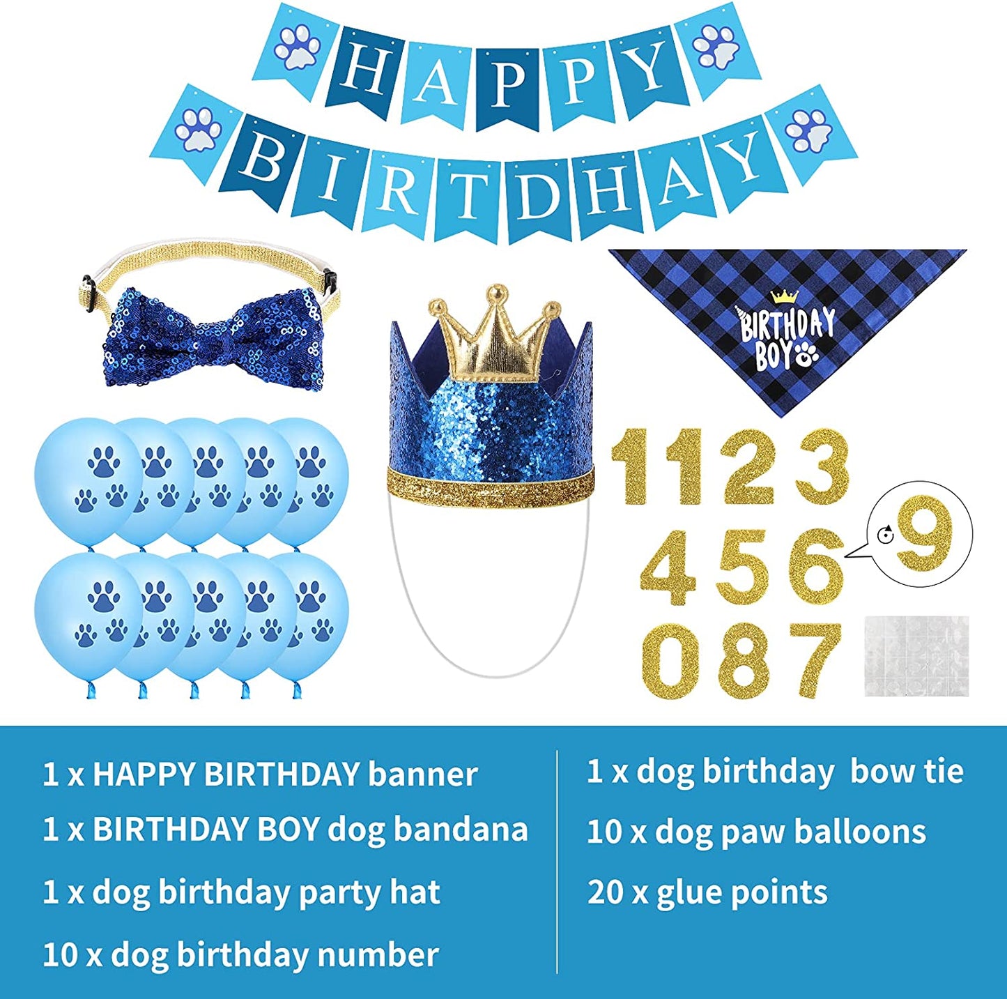 Dog Birthday Party Supplies, Dog Birthday Hat Bandana Scarf with Cute Bow Tie, Flag, Balloons for Small Medium Dogs Pets, Doggie Party Supplies Decorations