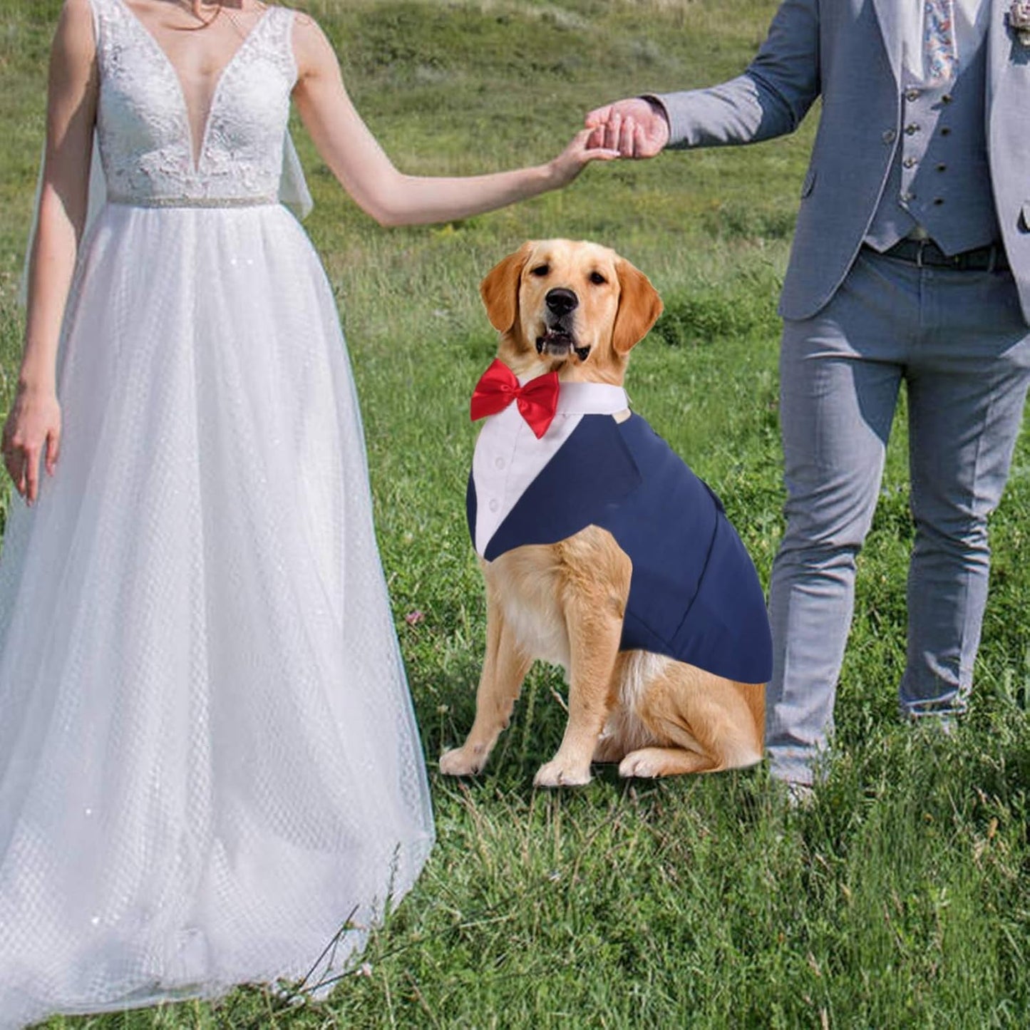 Dog Tuxedo for Small Medium Large Doggie, Detachable Dog Formal Wedding Suit with Tuxedo Vest & Bow Ties Collar & Bandana Scarf Set, Wedding Attire Shirt for Birthday Party Costume